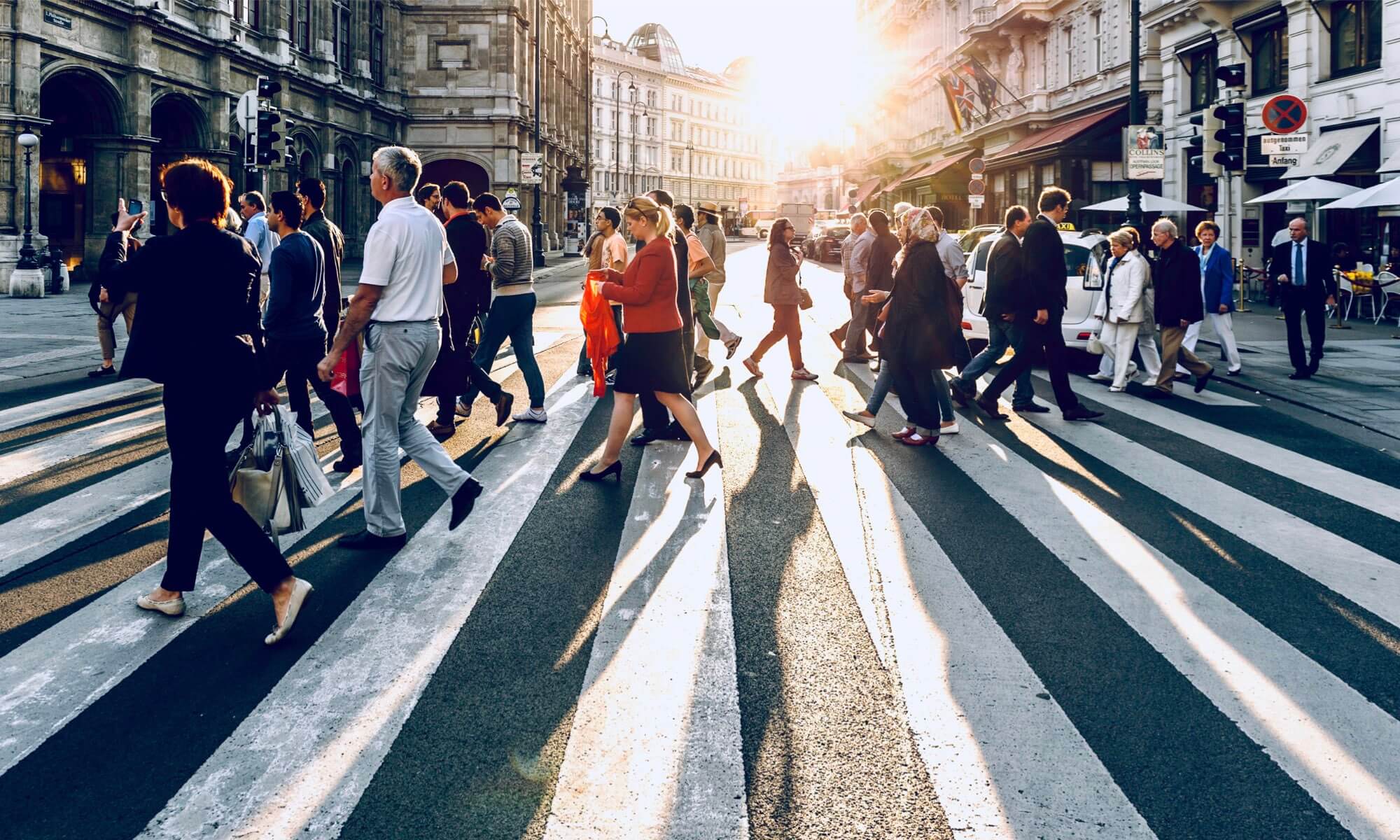 Pedestrians Crossing Street City